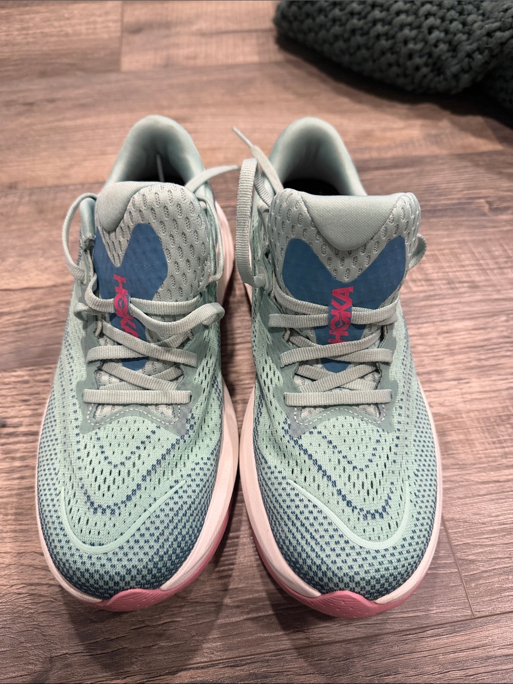 Hoka Womens Mint and Pink Accent Sneakers